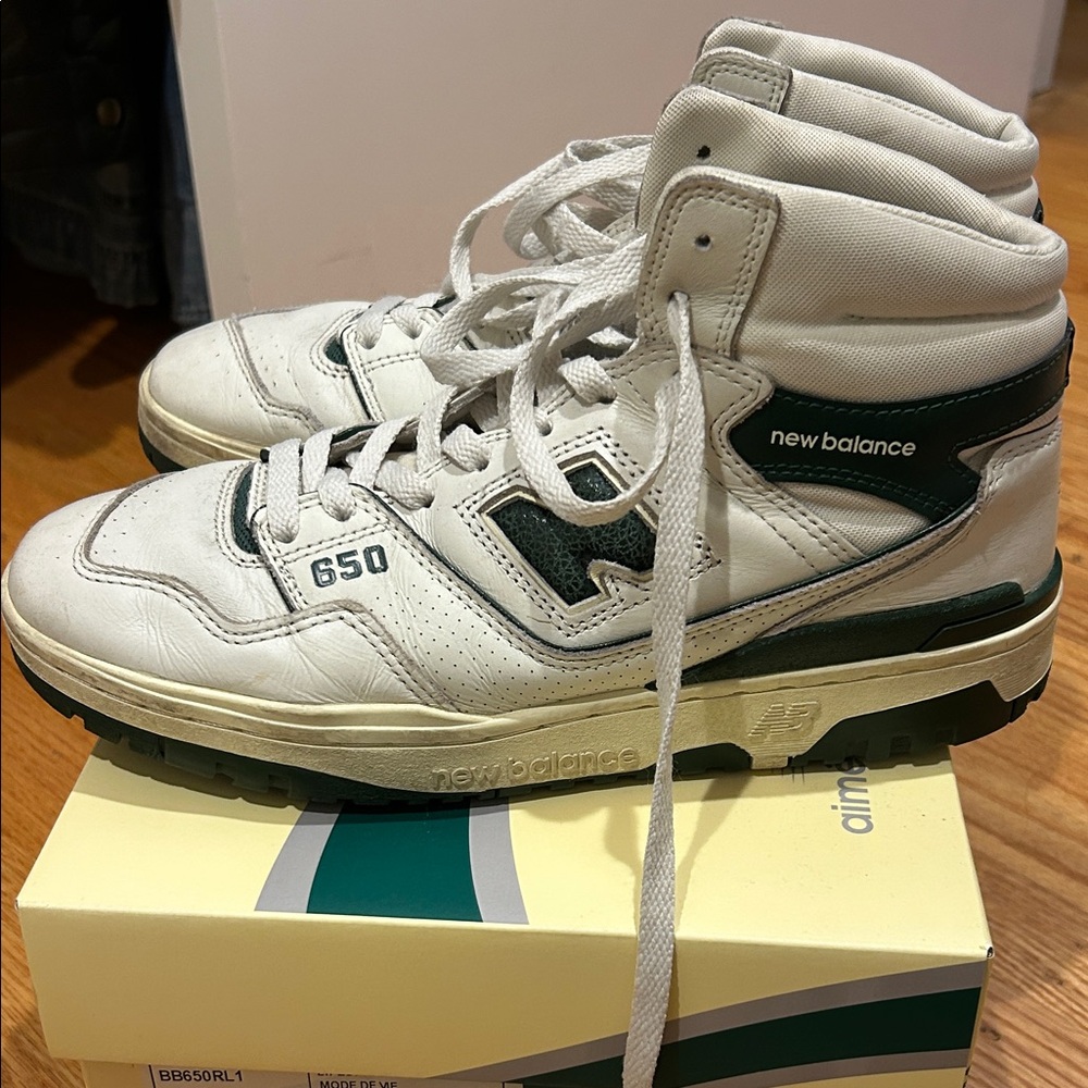 Aimé Dore New Balance 650 White and Dark Green Sneakers size 8.5 men’s
